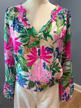 Lilly Pulitzer Elsa Top XL Endless Summers Pink Tropical Silk Tunic NWT
